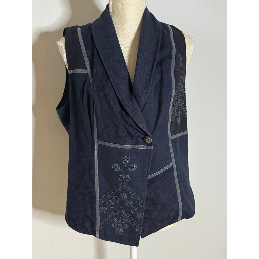 Coldwater Creek Mixed Media Embroidered Vest in Blue Size M Boho Artsy